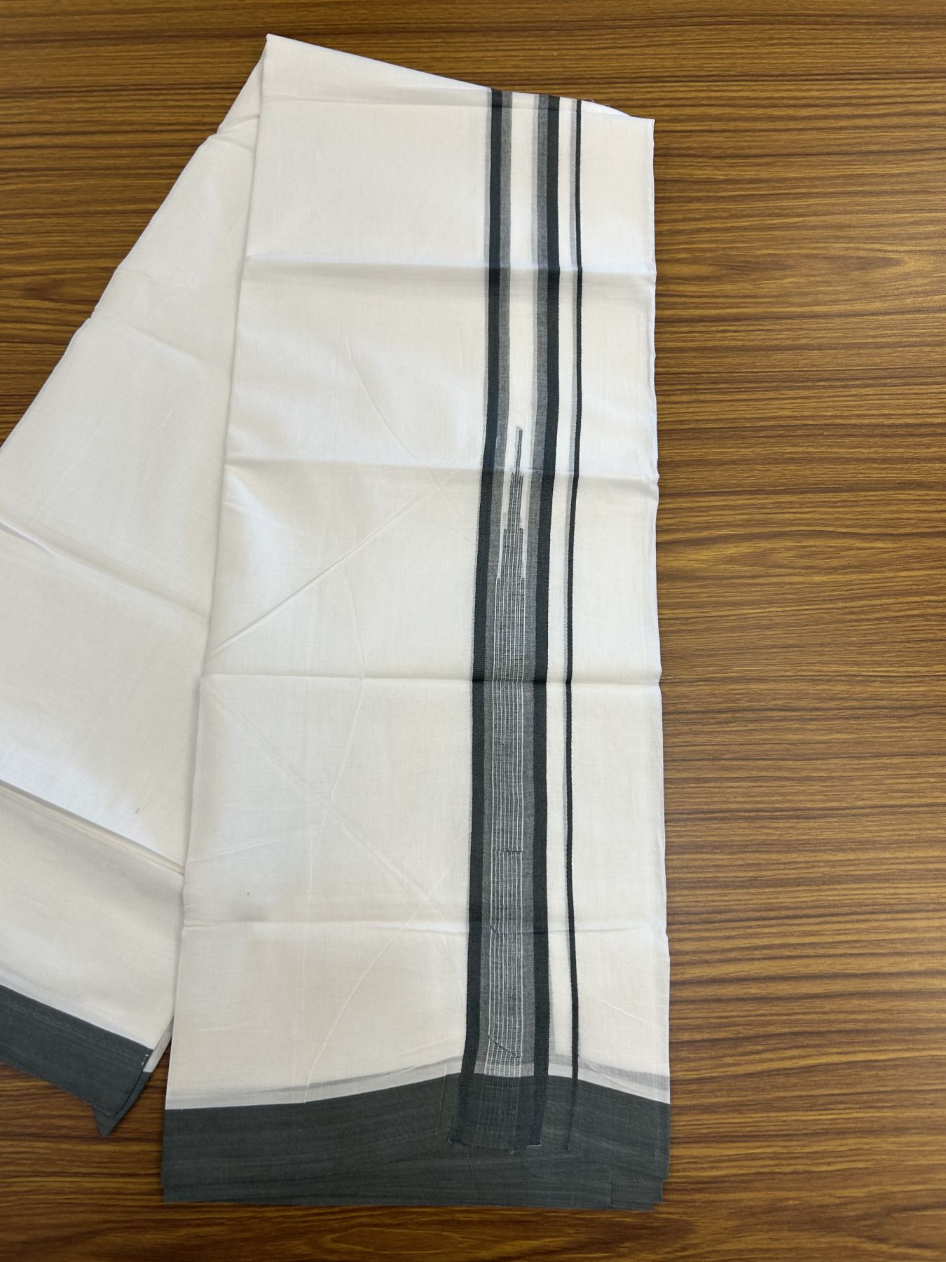 20% Discount ! Kaitharikada Balaramapuram 100% Pure Cotton Double Pure White Mundu/Dhoti - 100x80 - 1.75 inch Deep Teal Green Shaded Striped Chutty 3.90 mtr (8 muzham) - 26 KK5312 PMC