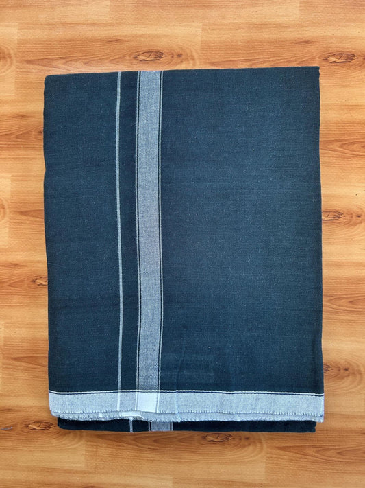 Single Kaily / Lungi- Kaitharikada - Pure Cotton - (40s) - 1 Inch White Shaded Kara With Dark Green colour body (2 meter / 4 muzham) - 3 KK8066 MUT