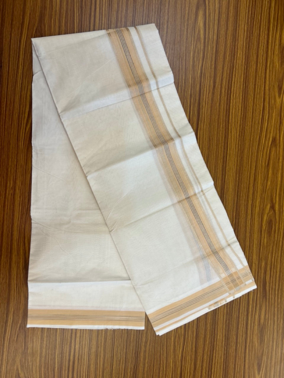 20% Discount ! Kaitharikada Balaramapuram 100% Cotton Off White Double Mundu/Dothi  - 100x80- 1.75 Inch Silver Kasav Dairy Cream & Black Striped Kara - 4mtr (8.5muzham)- 15 KK5279 CKS