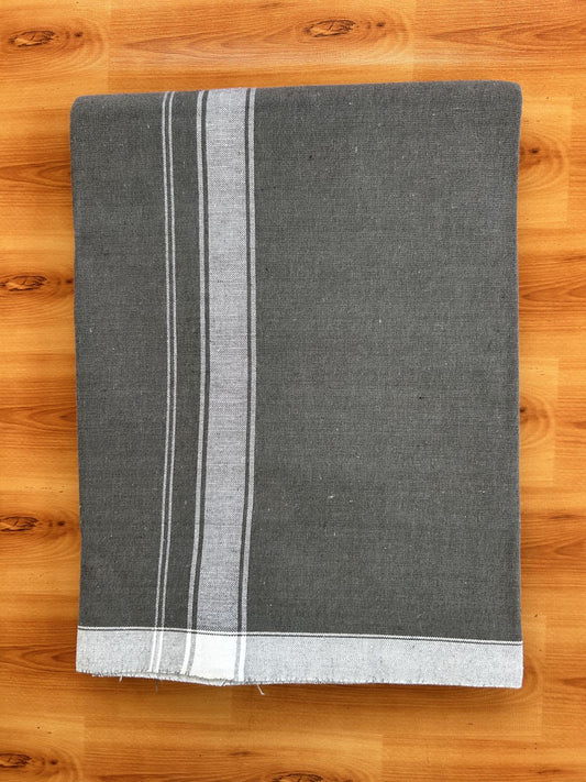 Single Kaily / Lungi- Kaitharikada - Pure Cotton - (40s) - 1.25 Inch White Shaded Kara With Ash Grey colour body (2 meter / 4 muzham) - 4 KK8066 MUT
