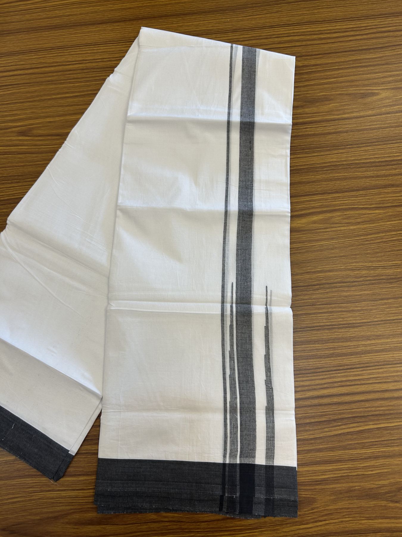 20% Discount ! Kaitharikada Balaramapuram 100% Pure Cotton Double Pure White Mundu/Dhoti - 100x80 - 1.75 inch Black Shaded Striped Chutty 3.90 mtr (8 muzham) - 28 KK5312 PMC
