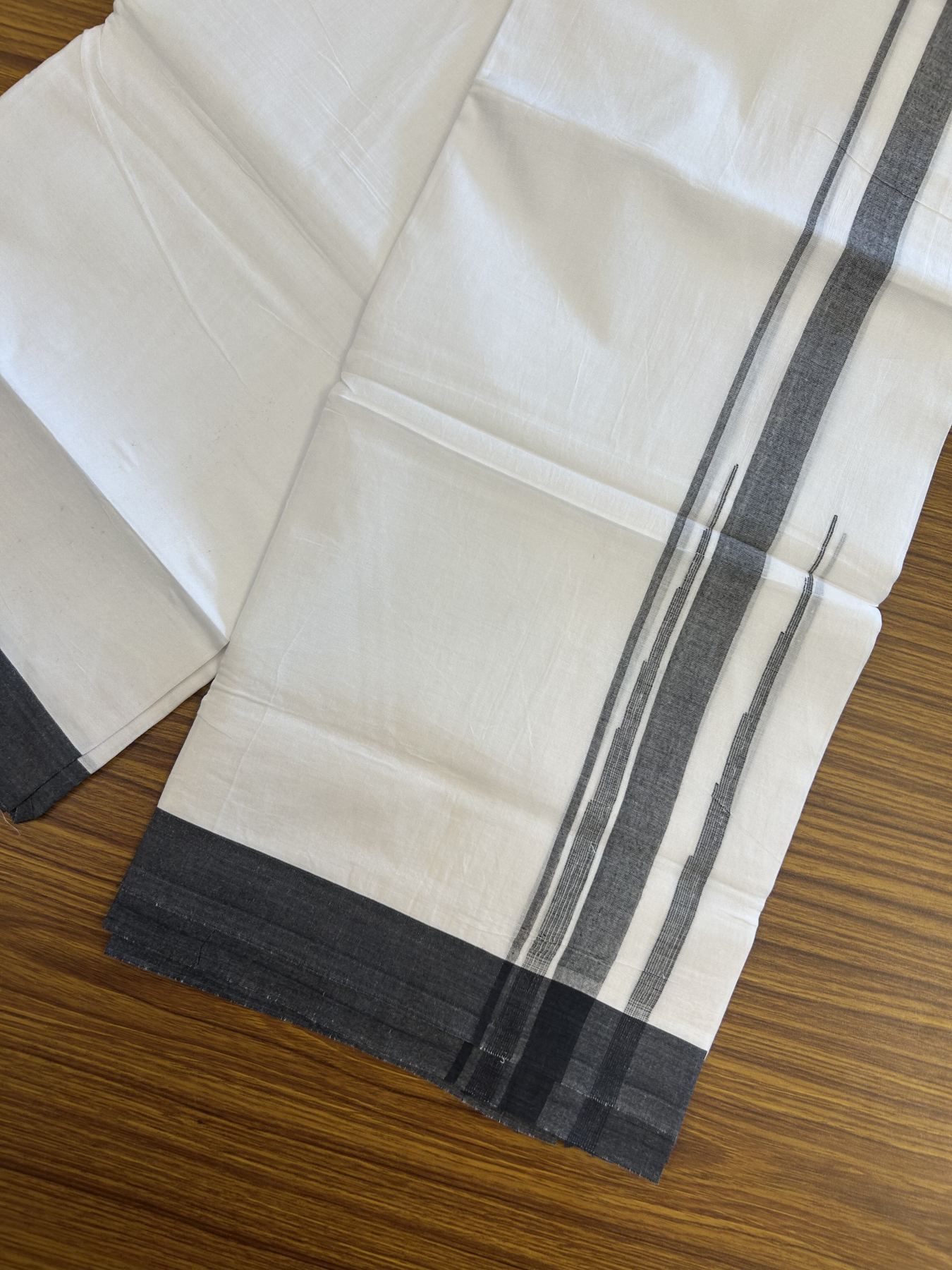 20% Discount ! Kaitharikada Balaramapuram 100% Pure Cotton Double Pure White Mundu/Dhoti - 100x80 - 1.75 inch Black Shaded Striped Chutty 3.90 mtr (8 muzham) - 28 KK5312 PMC