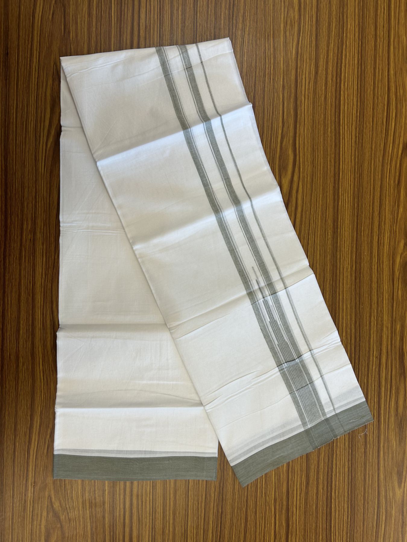 20% Discount ! Kaitharikada Balaramapuram 100% Pure Cotton Double Pure White Mundu/Dhoti - 100x80 - 1.75 inch Ash Grey Shaded Striped Chutty 3.90 mtr (8 muzham) - 27 KK5312 PMC