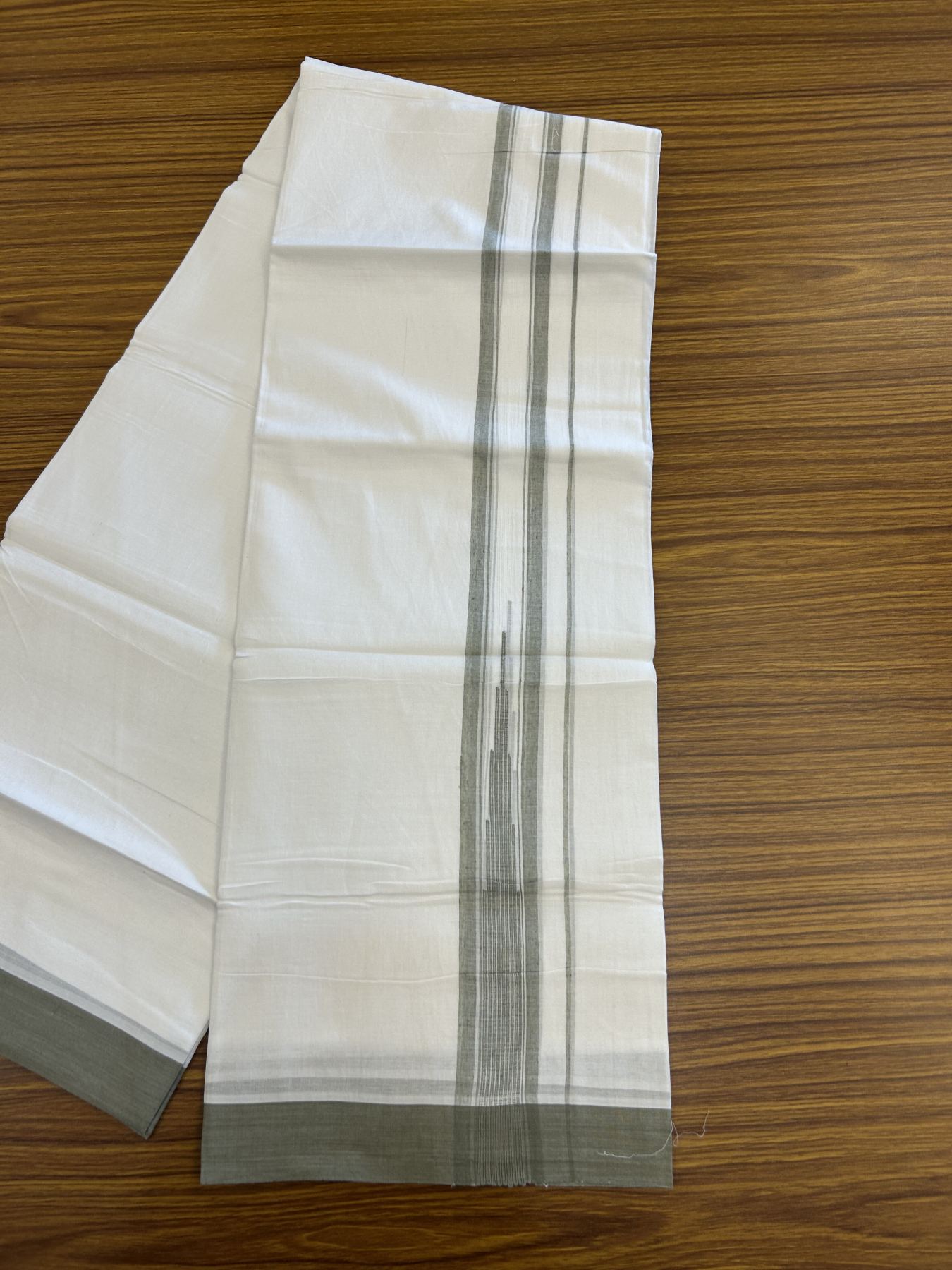 20% Discount ! Kaitharikada Balaramapuram 100% Pure Cotton Double Pure White Mundu/Dhoti - 100x80 - 1.75 inch Ash Grey Shaded Striped Chutty 3.90 mtr (8 muzham) - 27 KK5312 PMC