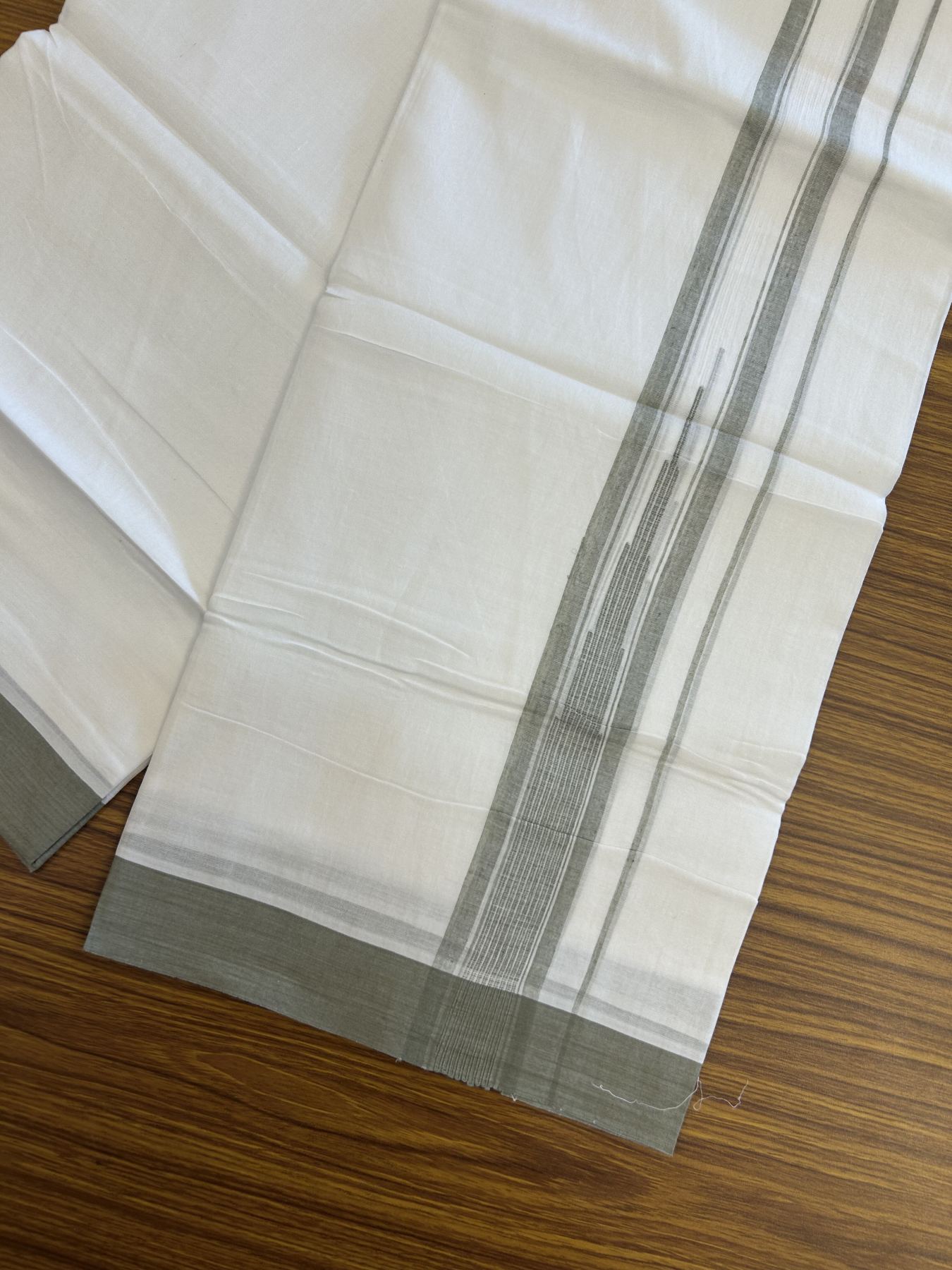 20% Discount ! Kaitharikada Balaramapuram 100% Pure Cotton Double Pure White Mundu/Dhoti - 100x80 - 1.75 inch Ash Grey Shaded Striped Chutty 3.90 mtr (8 muzham) - 27 KK5312 PMC