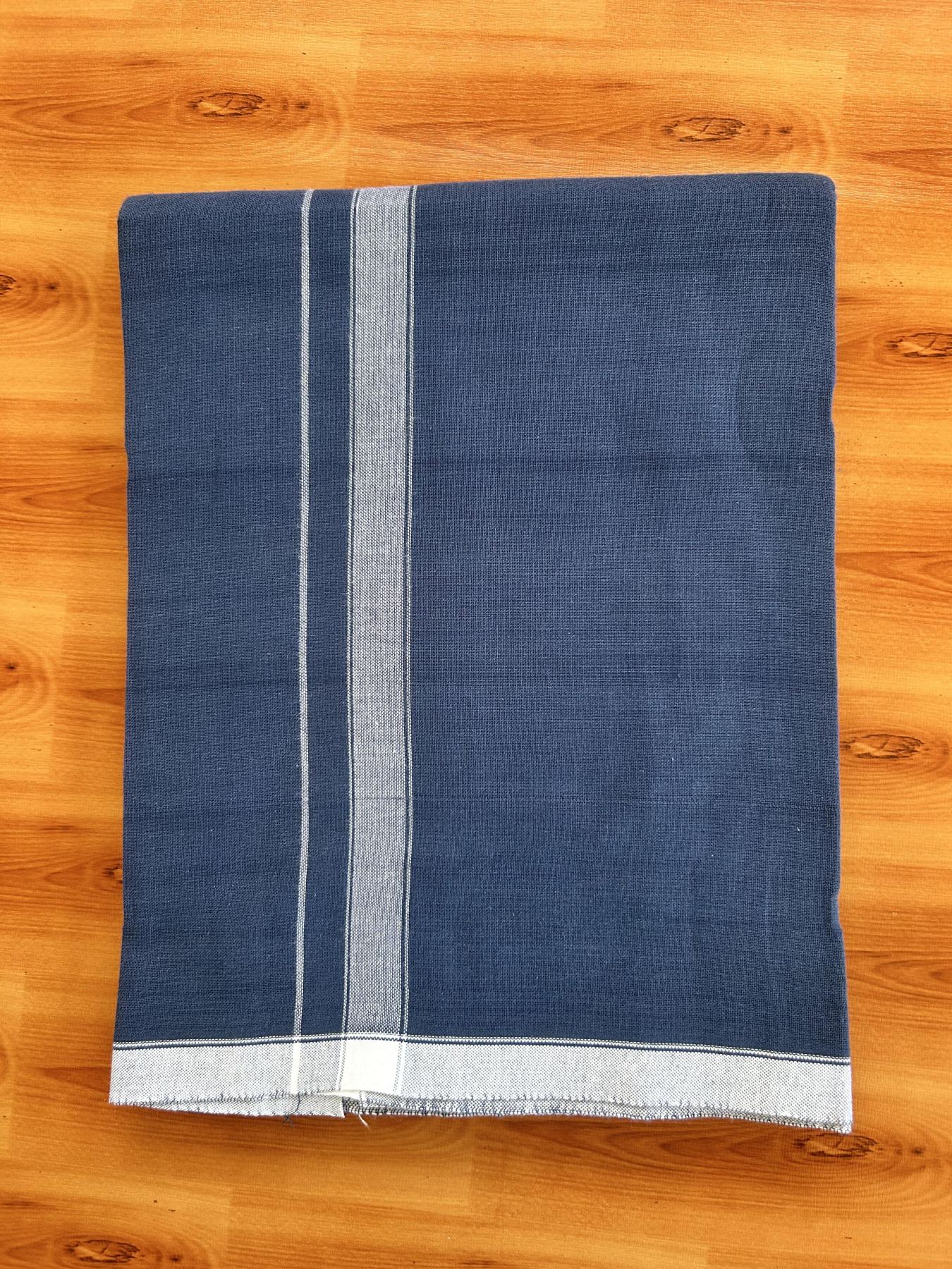 Single Kaily / Lungi- Kaitharikada - Pure Cotton - (2/40s) - 1 Inch White Shaded Kara With Deep Sea Blue colour body (2 meter / 4 muzham) - 2 KK8066 MUT