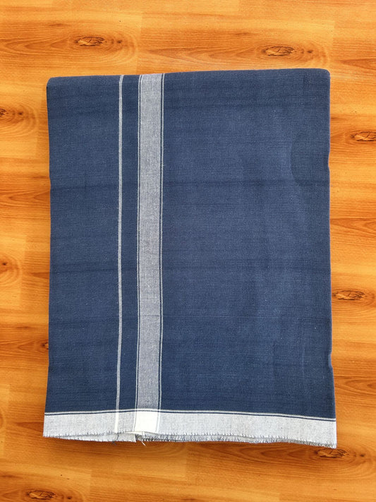 Single Kaily / Lungi- Kaitharikada - Pure Cotton - (40s) - 1 Inch White Shaded Kara With Deep Sea Blue colour body (2 meter / 4 muzham) - 2 KK8066 MUT