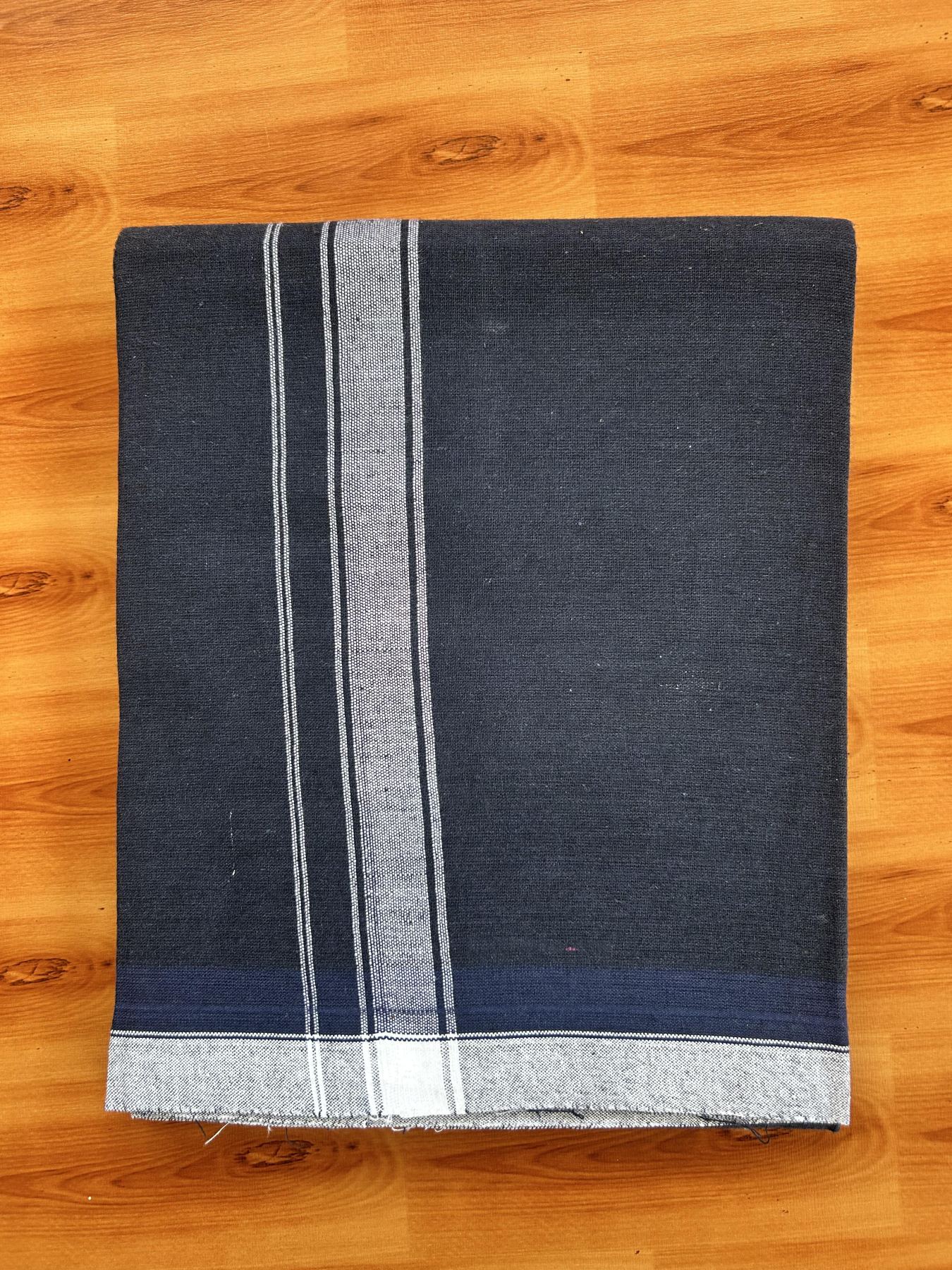 Single Kaily / Lungi- Kaitharikada - Pure Cotton - (2/40s) - 1.25 Inch White Shaded Kara With Navy Blue colour body (2 meter / 4 muzham) - 1 KK8066 MUT