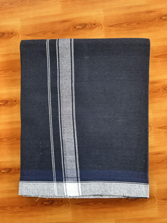 Single Kaily / Lungi- Kaitharikada - Pure Cotton - (2/40s) - 1.25 Inch White Shaded Kara With Navy Blue colour body (2 meter / 4 muzham) - 1 KK8066 MUT