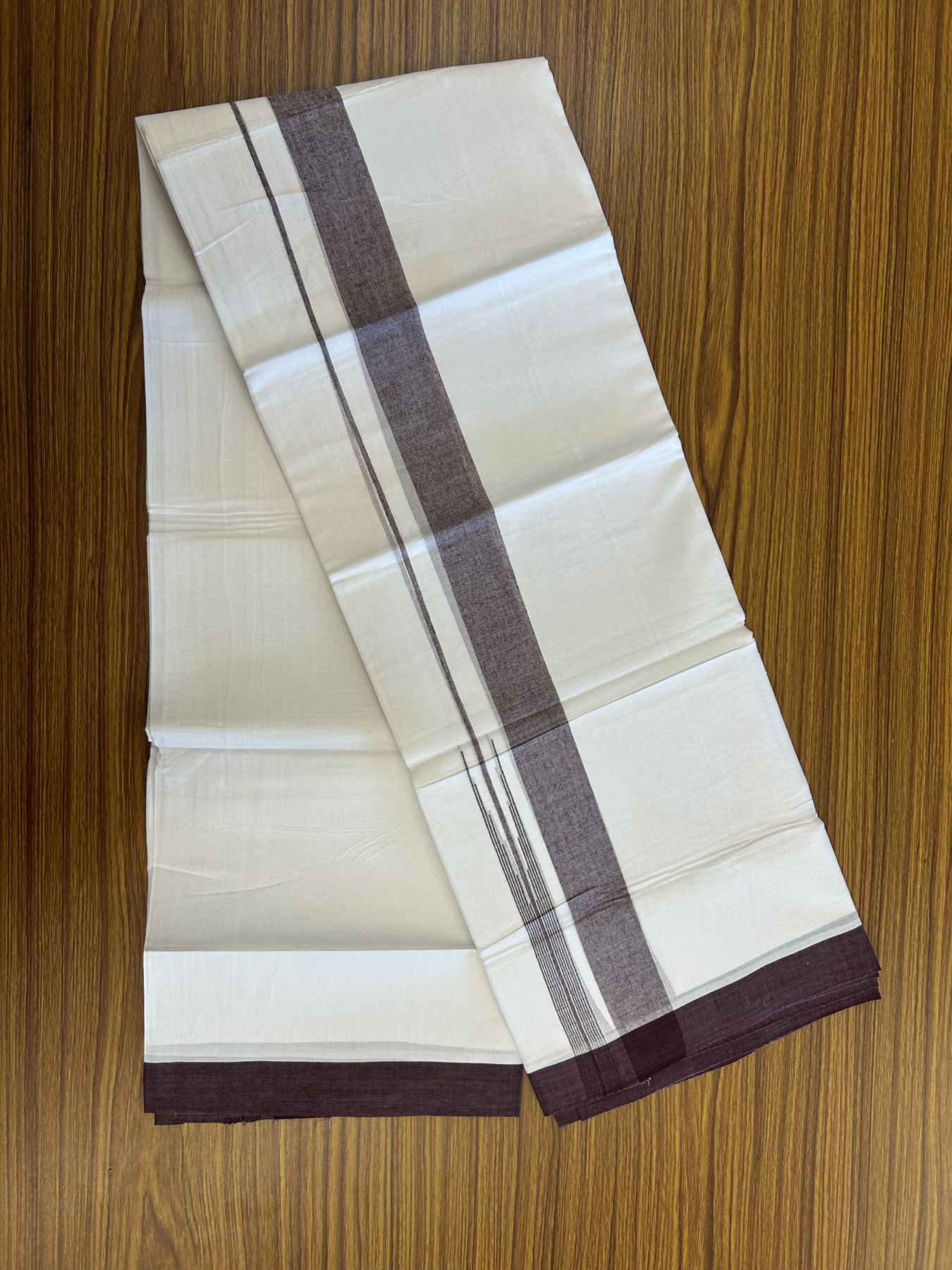 20% Discount ! Kaitharikada Balaramapuram 100% Pure Cotton Double Pure White Mundu/Dhoti - 100x80 - 1.5 inch Dark Wine Purple Shaded Chutty 3.90 mtr (8 muzham) - 41 KK5312 PMC