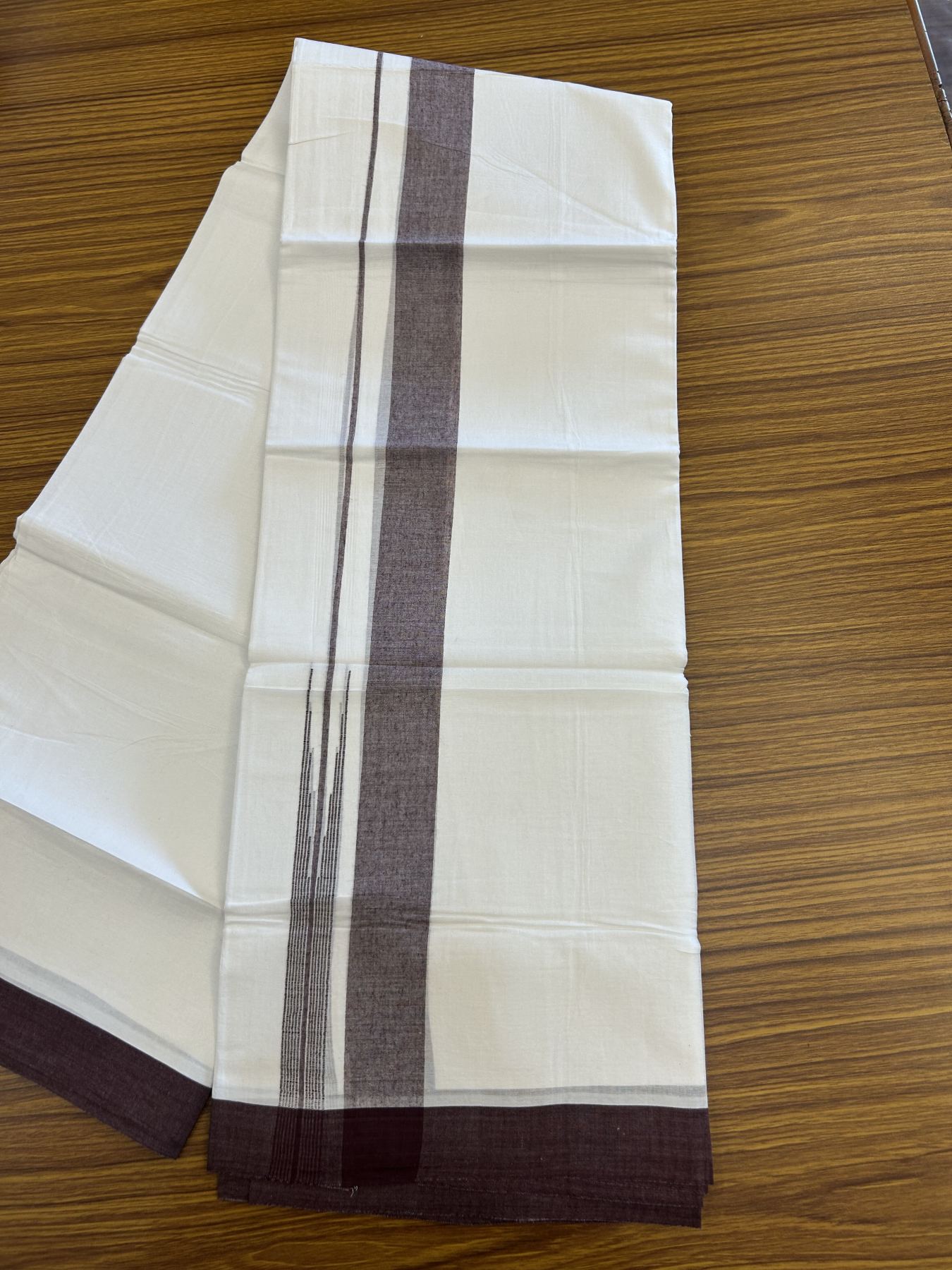 20% Discount ! Kaitharikada Balaramapuram 100% Pure Cotton Double Pure White Mundu/Dhoti - 100x80 - 1.5 inch Dark Wine Purple Shaded Chutty 3.90 mtr (8 muzham) - 41 KK5312 PMC