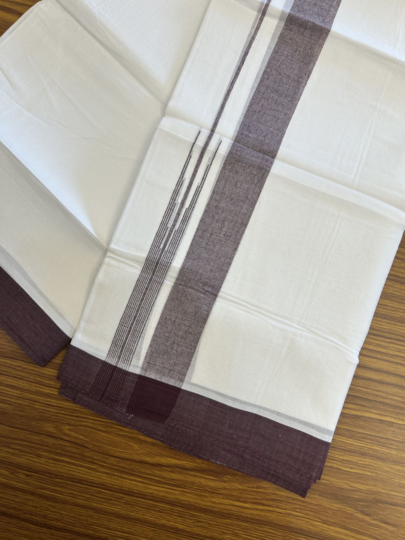 20% Discount ! Kaitharikada Balaramapuram 100% Pure Cotton Double Pure White Mundu/Dhoti - 100x80 - 1.5 inch Dark Wine Purple Shaded Chutty 3.90 mtr (8 muzham) - 41 KK5312 PMC