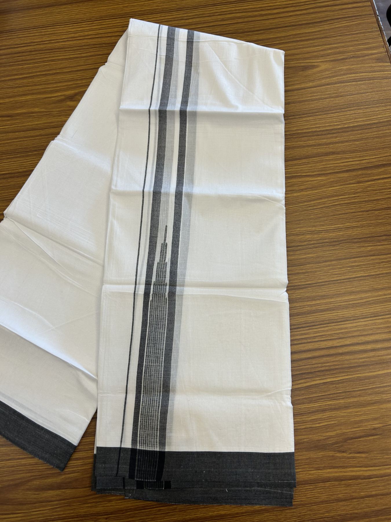 20% Discount ! Kaitharikada Balaramapuram 100% Pure Cotton Double Pure White Mundu/Dhoti - 100x80 - 1.75 inch Black Shaded Striped Chutty 3.90 mtr (8 muzham) - 24 KK5312 PMC