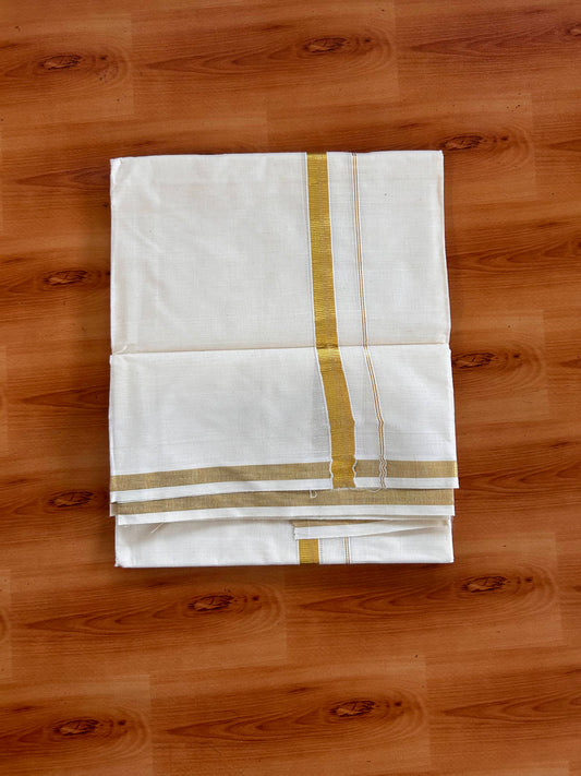 Neriyath Off White  (Unbleached) - KaithariKada -  80x72 Mixed Cotton - 0.5 Inch Gold Kasavu Kara - 2.60 mtr (5.34 muzham) - 1 KK5532 VIN