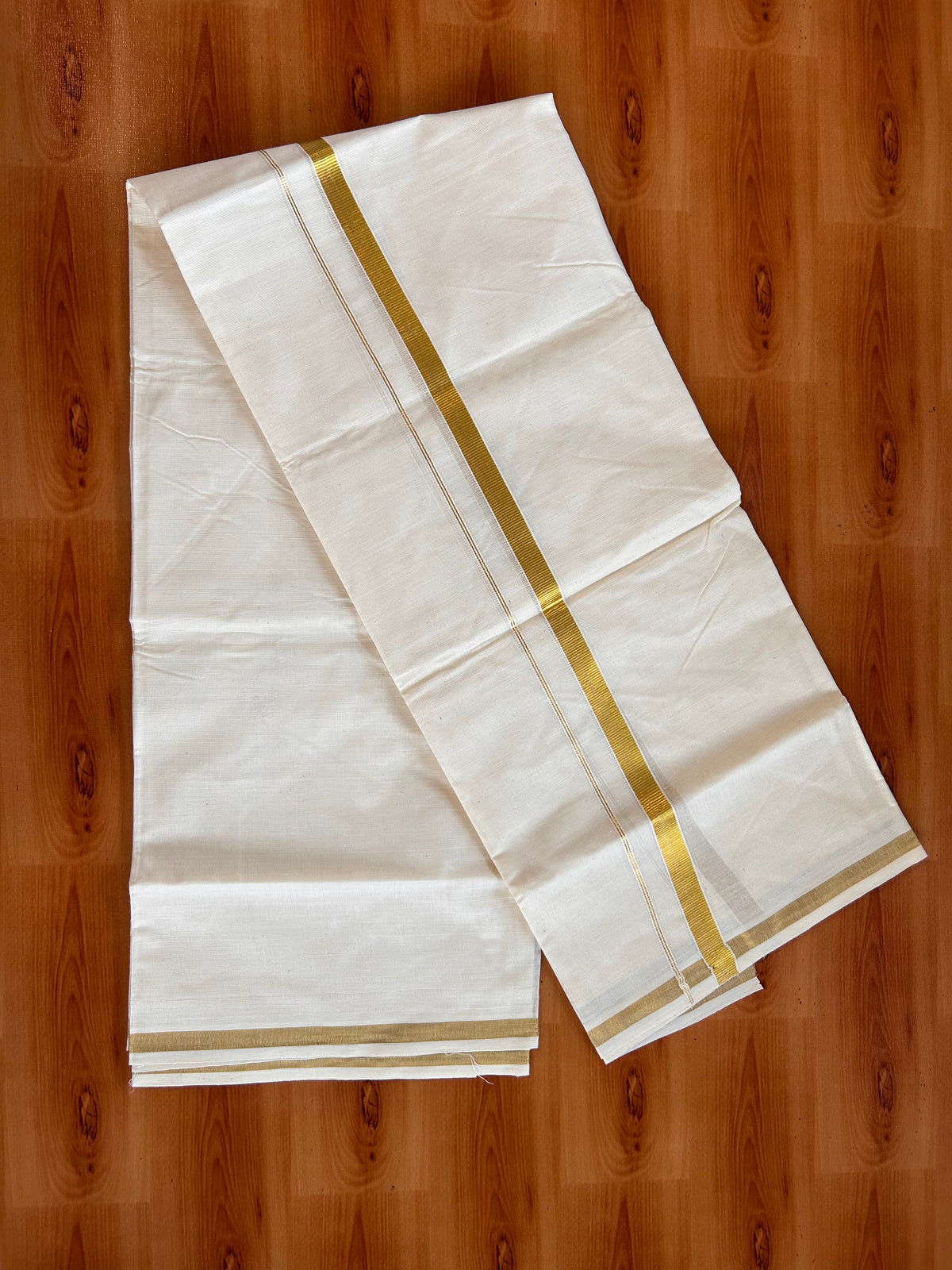 Neriyath Off White  (Unbleached) - KaithariKada -  80x72 Mixed Cotton - 0.5 Inch Gold Kasavu Kara - 2.60 mtr (5.34 muzham) - 1 KK5532 VIN