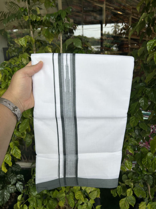 20% Discount ! Kaitharikada Balaramapuram 100% Pure Cotton Double Pure White Mundu/Dhoti - 100x80 - 1.75 inch Deep Teal Green Shaded Striped Chutty 3.90 mtr (8 muzham) - 26 KK5312 PMC