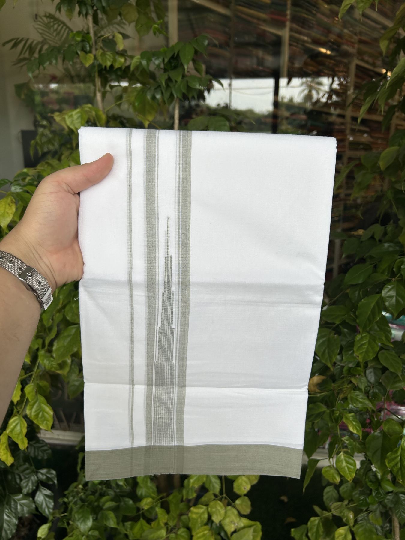 20% Discount ! Kaitharikada Balaramapuram 100% Pure Cotton Double Pure White Mundu/Dhoti - 100x80 - 1.75 inch Ash Grey Shaded Striped Chutty 3.90 mtr (8 muzham) - 27 KK5312 PMC