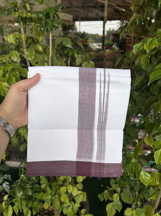 20% Discount ! Kaitharikada Balaramapuram 100% Pure Cotton Double Pure White Mundu/Dhoti - 100x80 - 1.5 inch Dark Wine Purple Shaded Chutty 3.90 mtr (8 muzham) - 41 KK5312 PMC