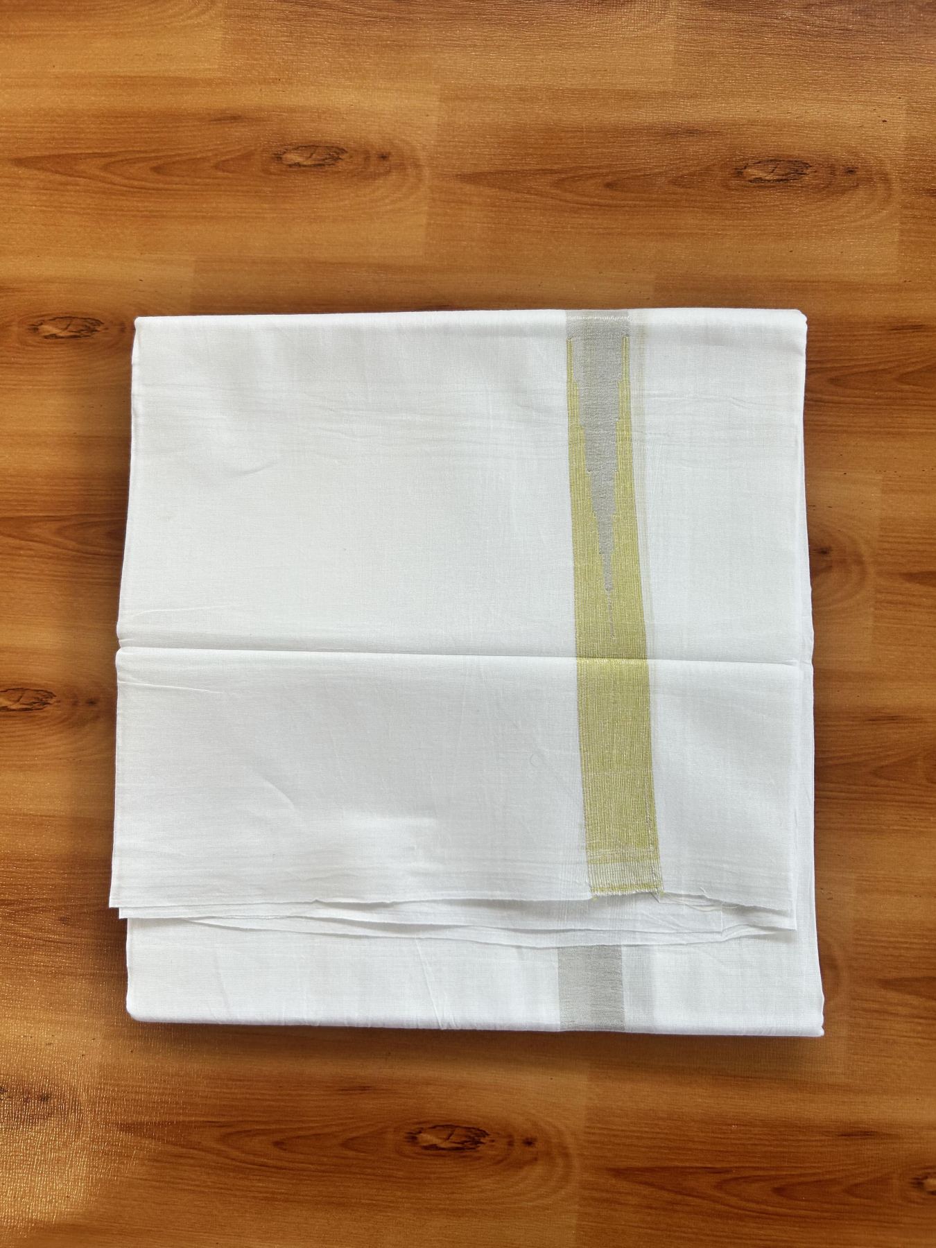 Double Pure White Mundu/Dhoti - 20% Discount !! KaithariKada Balaramapuram 100% Cotton - 100x80 - 0.75 inch Yellow Silver Kasav Chutty Kara 3.80 mtr (8 muzham) - 30 KK5414 CKS