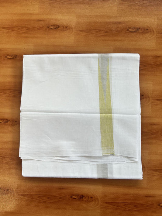 Double Pure White Mundu/Dhoti - 20% Discount !! KaithariKada Balaramapuram 100% Cotton - 100x80 - 0.75 inch Yellow Silver Kasav Chutty Kara 3.80 mtr (8 muzham) - 30 KK5414 CKS