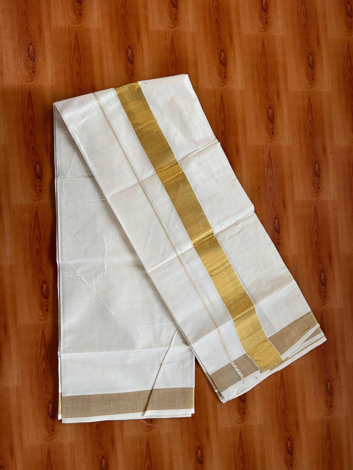 Neriyath Off White  (Unbleached) - KaithariKada -  80x72 Mixed Cotton - 1.5 Inch Gold Kasavu Kara - 2.50 mtr (5.34 muzham)- 3 KK5532 VIN