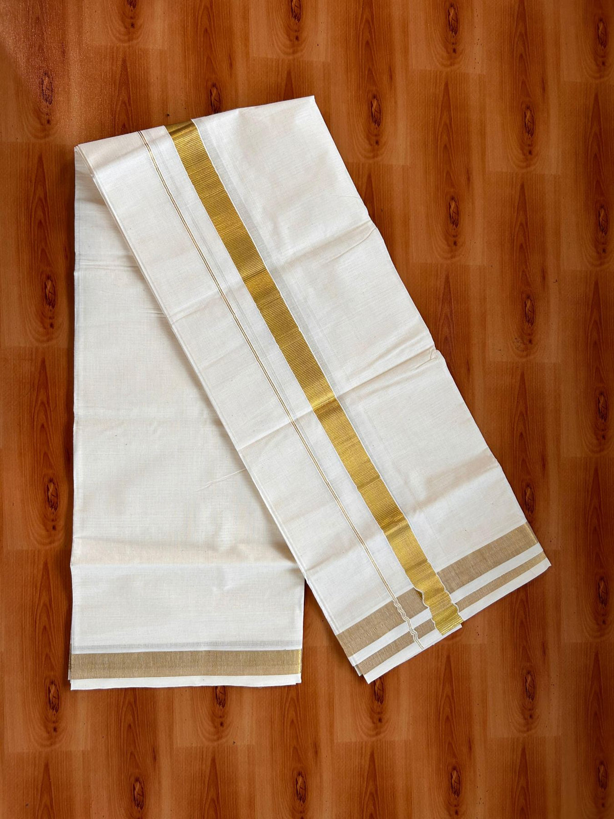 Neriyath Off White  (Unbleached) - KaithariKada -  80x72 Mixed Cotton - 1 Inch Gold Kasavu Kara - 2.50 mtr (5.34 muzham)- 4 KK5532 VIN