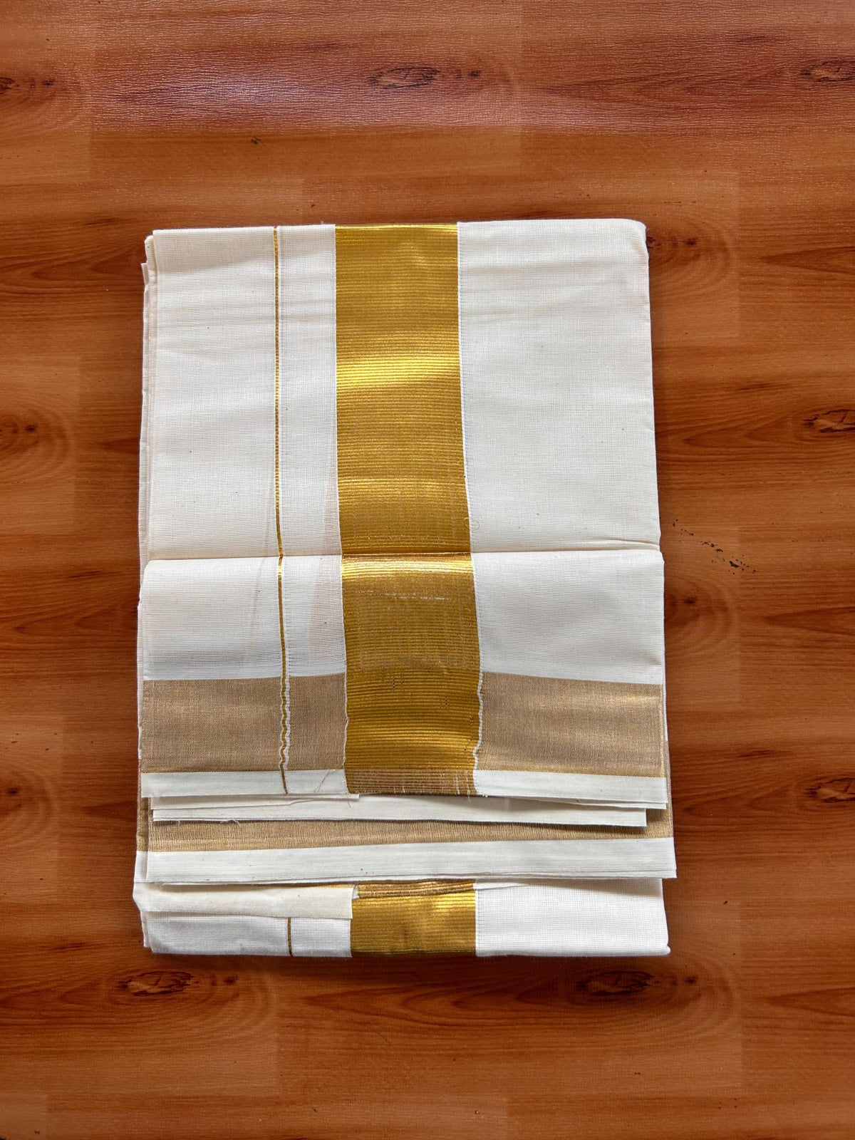 Neriyath Off White  (Unbleached) - KaithariKada -  80x72 Mixed Cotton - 1.75 Inch Gold Kasavu Kara - 2.50 mtr (5.34 muzham) - 5 KK5532 VIN