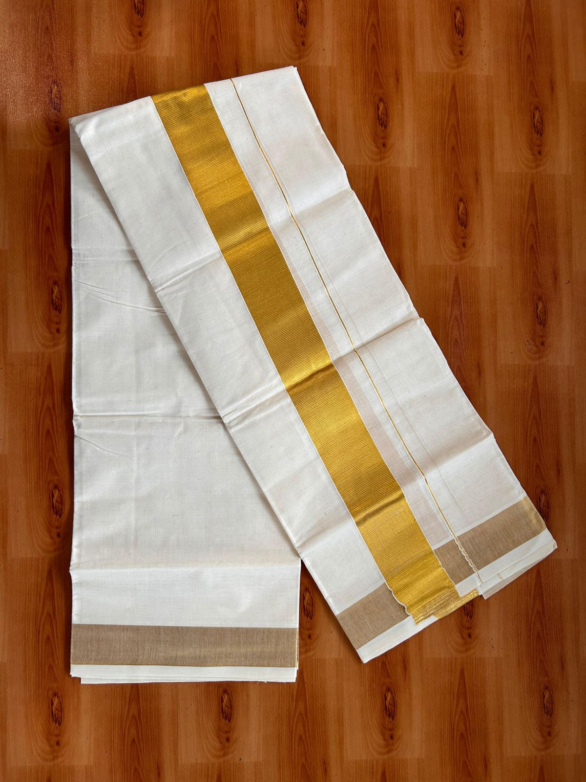 Neriyath Off White  (Unbleached) - KaithariKada -  80x72 Mixed Cotton - 1.75 Inch Gold Kasavu Kara - 2.50 mtr (5.34 muzham) - 5 KK5532 VIN