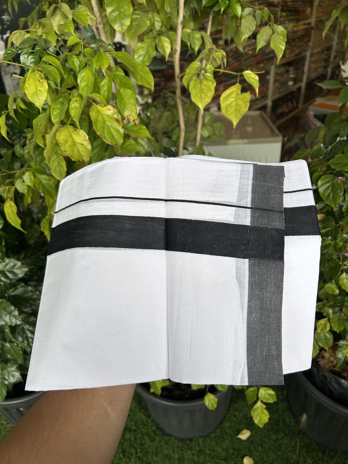 20% Discount ! KaithariKada Balaramapuram 100% Cotton Double Pure white Mundu/Dhoti- 100x80 - 1.5 inch Black Kara - 3.80mtr ( 8 muzham) - 30 KK5312 PMC