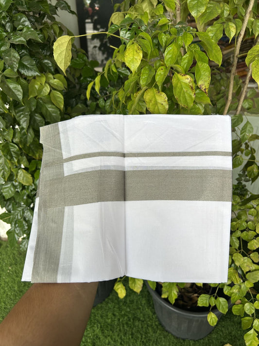 20% Discount ! KaithariKada Balaramapuram 100% Cotton Double Pure white Mundu/Dhoti- 100x80 - 1.75 inch Grey Kara - 3.80mtr ( 8 muzham) - 33 KK5312 PMC