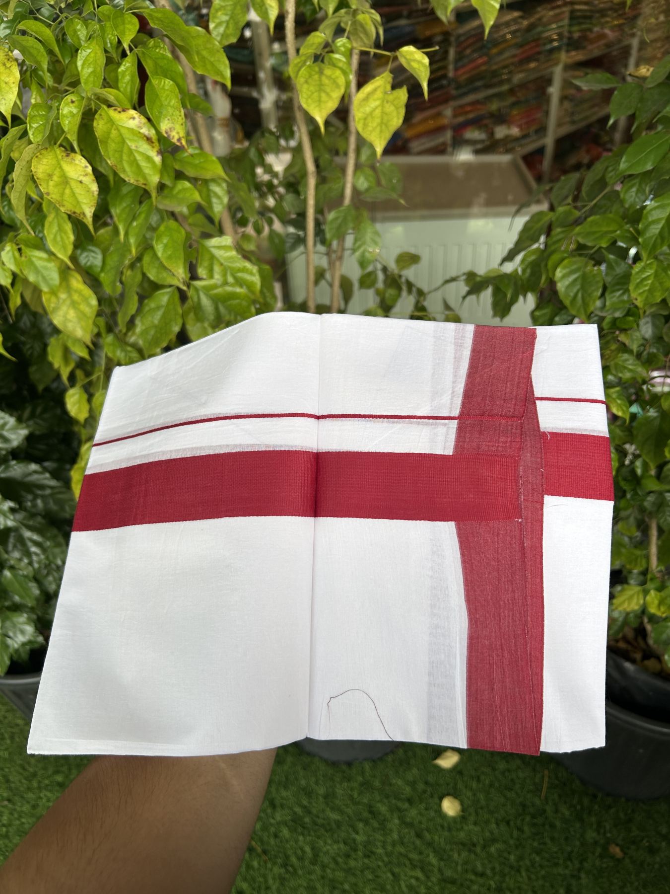 20% Discount ! KaithariKada Balaramapuram 100% Cotton Double Pure white Mundu/Dhoti- 100x80 - 1.5 inch Maroon Kara - 3.80mtr ( 8 muzham) - 34 KK5312 PMC