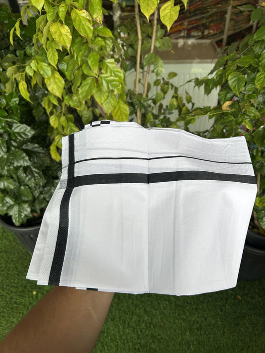 18% Discount!! KaithariKada Balaramapuram 100% Cotton Single Pure White Mundu/Dhoti - 30X70 - 0.5 inch Black kara 1.90 mtr (4 muzham) - 1 KK5312 PMC