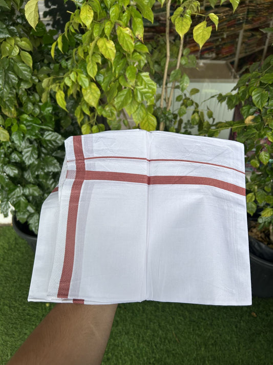 18% Discount!! KaithariKada Balaramapuram 100% Cotton Single Pure White Mundu/Dhoti - 30X70 - 0.5 inch Dusty Maroon kara 1.90 mtr (4 muzham) - 7 KK5312 PMC