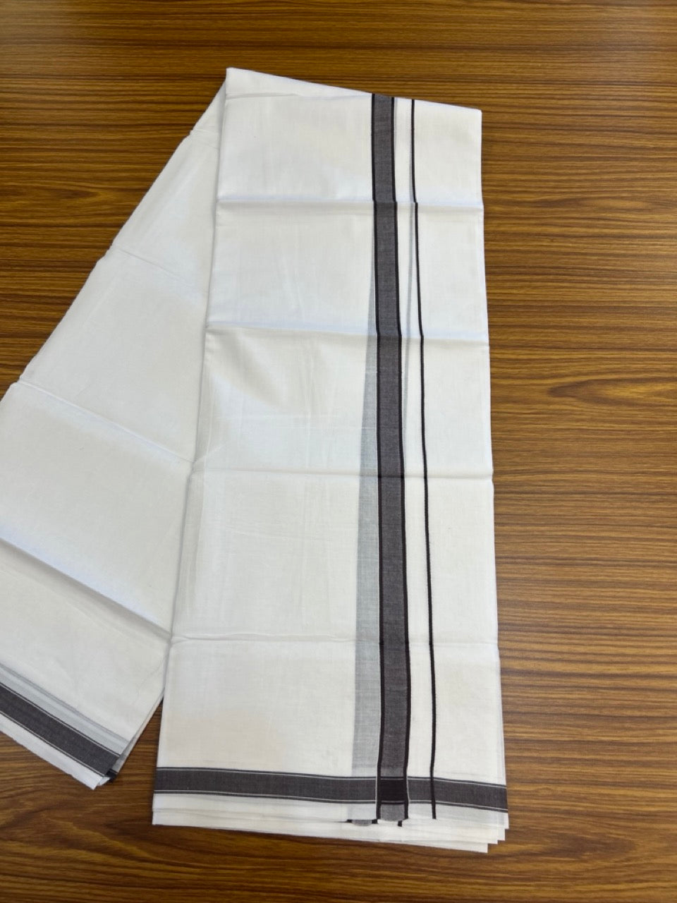 5% Discount! KaithariKada Balaramapuram 100% Cotton Double Pure white Mundu/Dhoti- 100x100 - 0.75 inch Puliyilakkara Brown One Side Chutty Kara - 3.90 mtr (8 muzham)  - 47 KK5279 CKS
