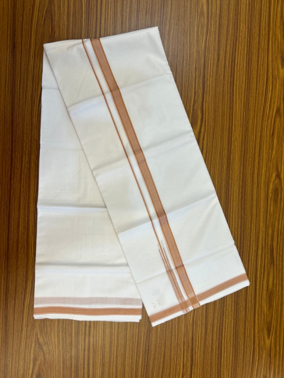 5% Discount! KaithariKada Balaramapuram 100% Cotton Double Pure white Mundu/Dhoti- 100x100 - 0.75 inch Puliyilakkara Pastel Orange Shaded One Side Chutty Kara - 3.90 mtr (8 muzham)  - 48 KK5279 CKS