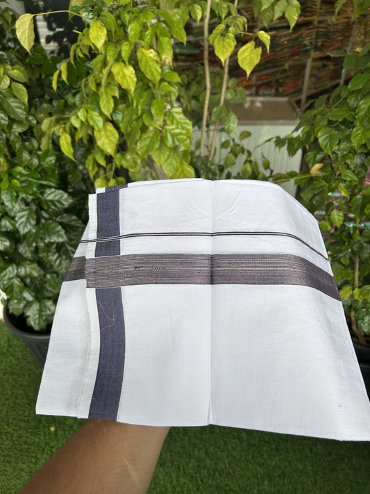 23% Discount! KaithariKada Balaramapuram 100% Cotton Single Pure White Mundu/Dhoti - 30X70 - 1.25 inch Navy Blue silver striped kara 1.90 mtr (4 muzham) - 9 KK5312 PMC