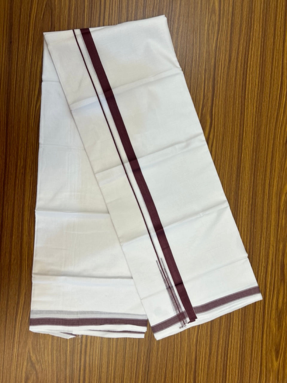 5% Discount! KaithariKada Balaramapuram 100% Cotton Double Pure white Mundu/Dhoti- 100x100 - 0.75 inch Puliyilakkara Wine One Side Chutty Kara - 3.90 mtr (8 muzham)  - 49 KK5279 CKS