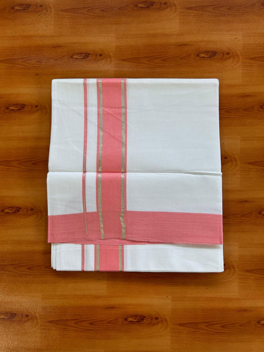 Kids Pure White Mundu/Dhoti Kaitharikada 100% Pure Cotton - 80s - 44 inch height - 1.5 inch Silver Kasav & Peach Kara 1.70 mtr (3.63 Muzham) - 10 KK5533 PMC