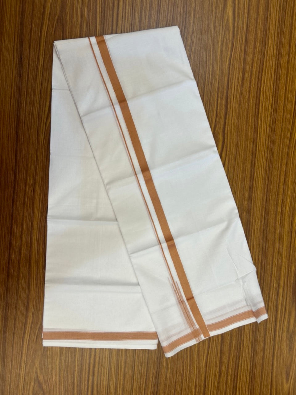 5% Discount! KaithariKada Balaramapuram 100% Cotton Double Pure white Mundu/Dhoti- 100x100 - 0.75 inch Puliyilakkara Brick Yellow One Side Chutty Kara - 3.90 mtr (8 muzham)  - 53 KK5279 CKS