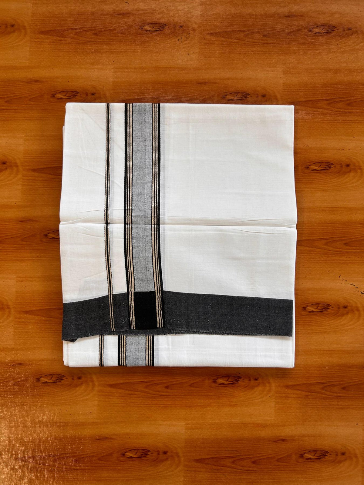 Kids Pure White Mundu/Dhoti Kaitharikada 100% Pure Cotton - 80s - 44 inch height - 1.25 inch Silver Kasav & Black Shaded Kara 1.70 mtr (3.63 Muzham) - 9 KK5533 PMC