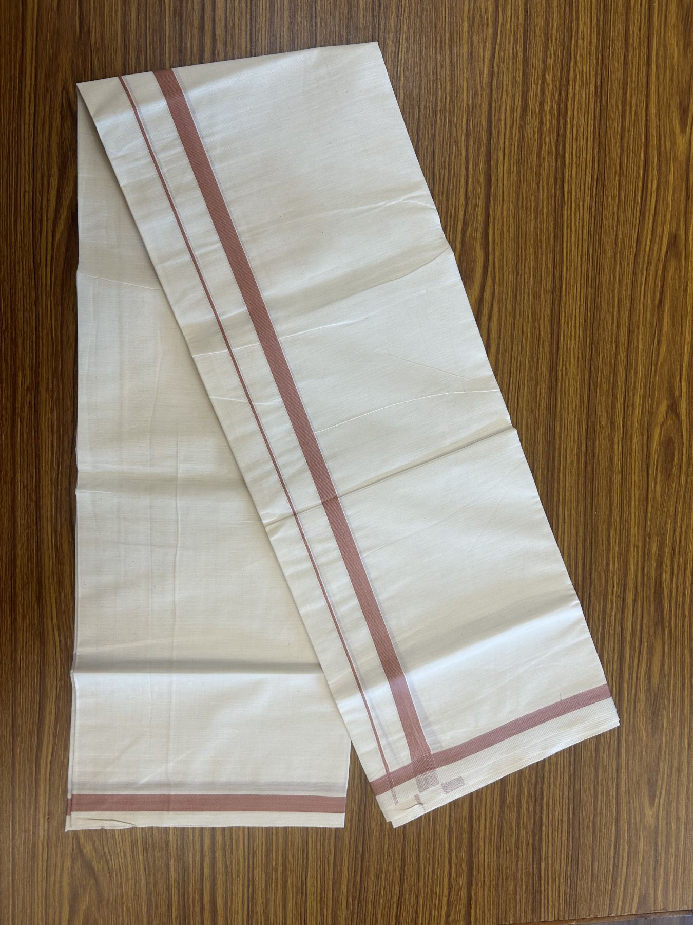 7% Discount! KaithariKada Balaramapuram 100% Cotton Single Off White - (Unbleached) Mundu/Dhoti - 100x80 - 0.5 inch Silver Kasav & Dusty Rose kara (2 meter / 4 muzham) - 65 KK52313 PMC