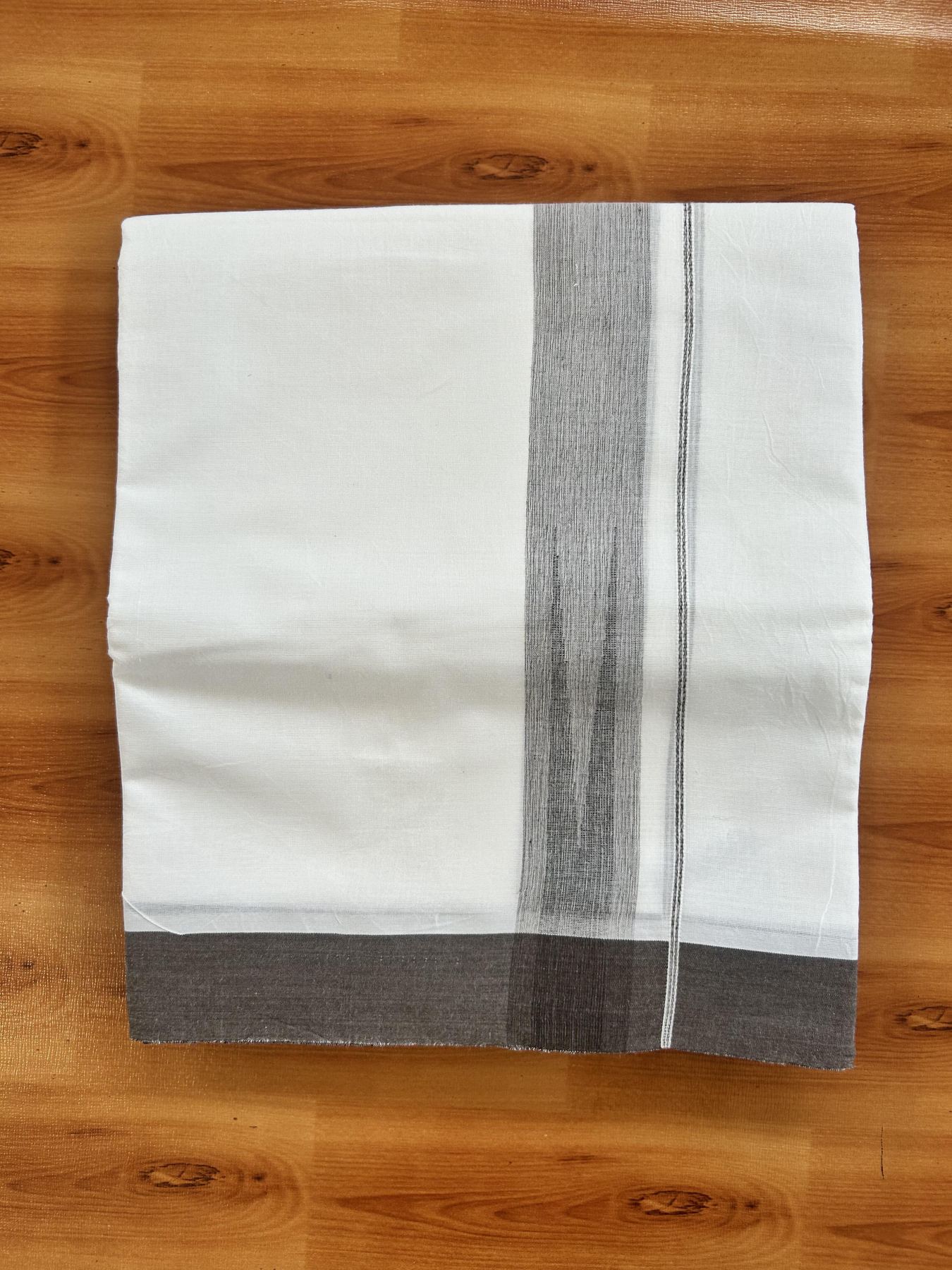 Double Pure White Mundu/Dhoti - 20% Discount !! KaithariKada Balaramapuram 100% Cotton - 100x80 - 1.5 inch Dark Brown & Black Chutty Kara 3.80 mtr (8 muzham) - 13 KK5414 CKS