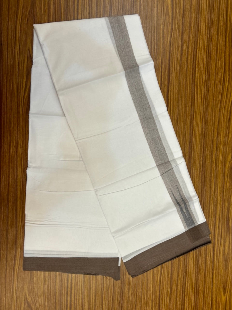 20% Discount! KaithariKada Balaramapuram 100% Cotton Double Pure white Mundu/Dhoti- 100x80 - 1.5 inch Puliyilakkara Brown & Black Shaded Chutty Kara - 3.90 mtr (8 muzham)  - 57 KK5279 CKS