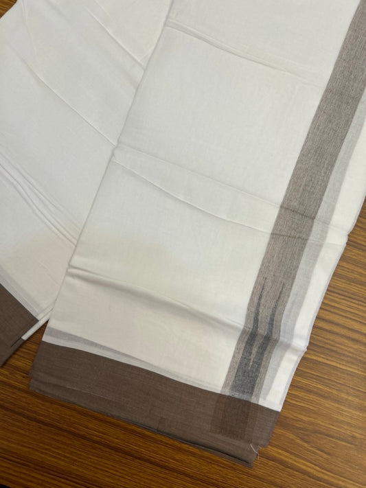 20% Discount! KaithariKada Balaramapuram 100% Cotton Double Pure white Mundu/Dhoti- 100x80 - 1.5 inch Puliyilakkara Brown & Black Shaded Chutty Kara - 3.90 mtr (8 muzham)  - 57 KK5279 CKS