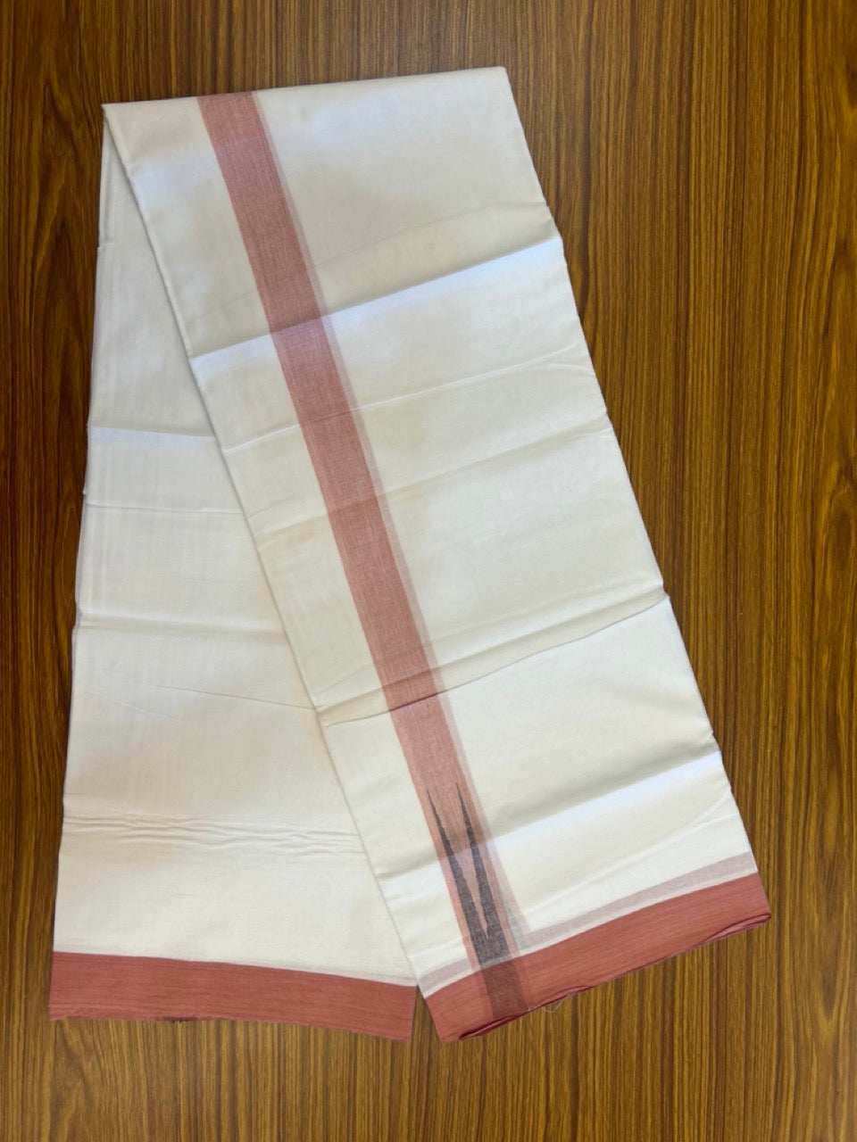 20% Discount! KaithariKada Balaramapuram 100% Cotton Double Pure white Mundu/Dhoti- 100x80 - 1.5 inch Puliyilakkara Peach & blue Shaded Chutty Kara - 3.90 mtr (8 muzham)  - 58 KK5279 CKS