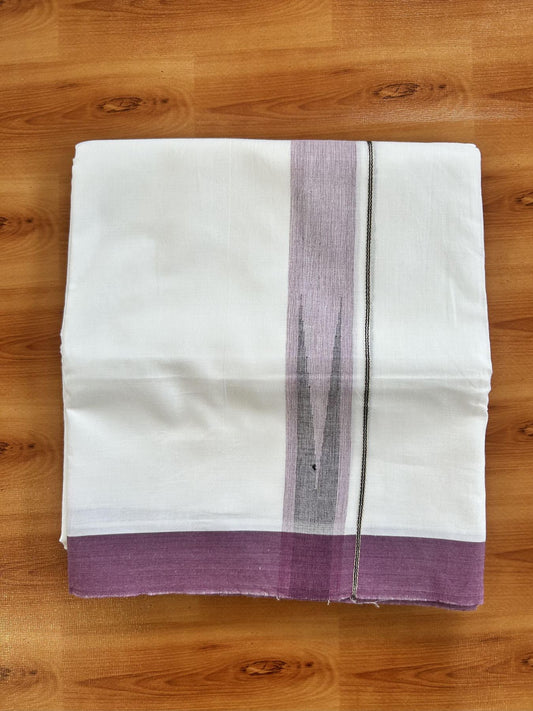 Double Pure White Mundu/Dhoti - 20% Discount !! KaithariKada Balaramapuram 100% Cotton - 100x80 - 1.5 inch Purple & Black Silver Chutty Kara 3.80 mtr (8 muzham) - 15 KK5414 CKS