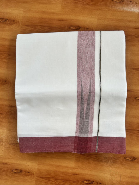 Double Pure White Mundu/Dhoti - 20% Discount !! KaithariKada Balaramapuram 100% Cotton - 100x80 - 1.5 inch Maroon & Black Silver Chutty Kara 3.80 mtr (8 muzham) - 16 KK5414 CKS