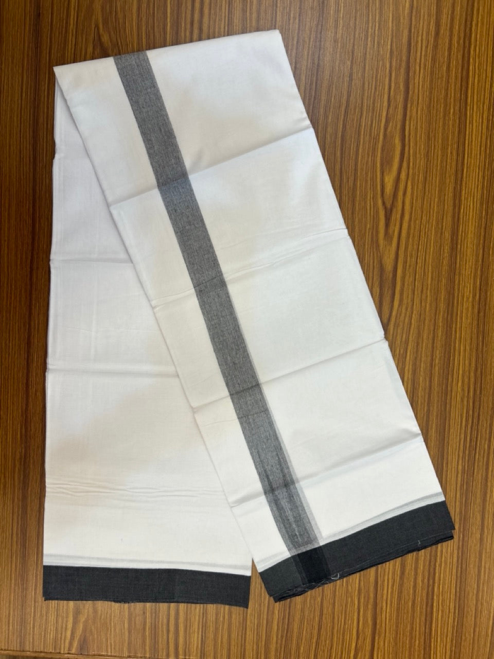 20% Discount! KaithariKada Balaramapuram 100% Cotton Double Pure white Mundu/Dhoti- 100x80 - 1.5 inch Puliyilakkara  Black Shaded Chutty Kara - 3.90 mtr (8 muzham)  - 59 KK5279 CKS