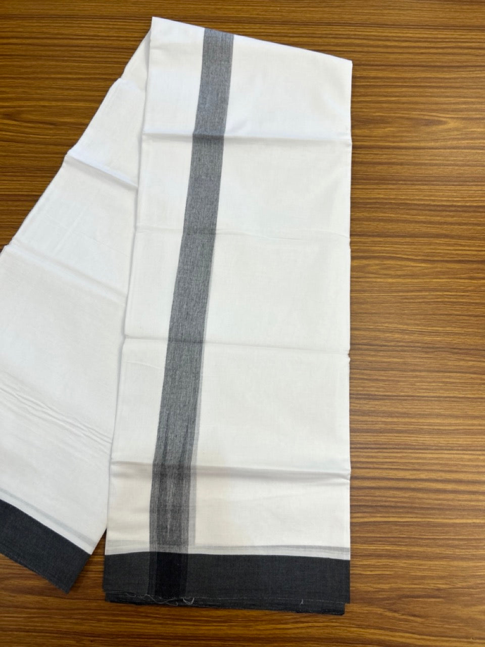 20% Discount! KaithariKada Balaramapuram 100% Cotton Double Pure white Mundu/Dhoti- 100x80 - 1.5 inch Puliyilakkara  Black Shaded Chutty Kara - 3.90 mtr (8 muzham)  - 59 KK5279 CKS