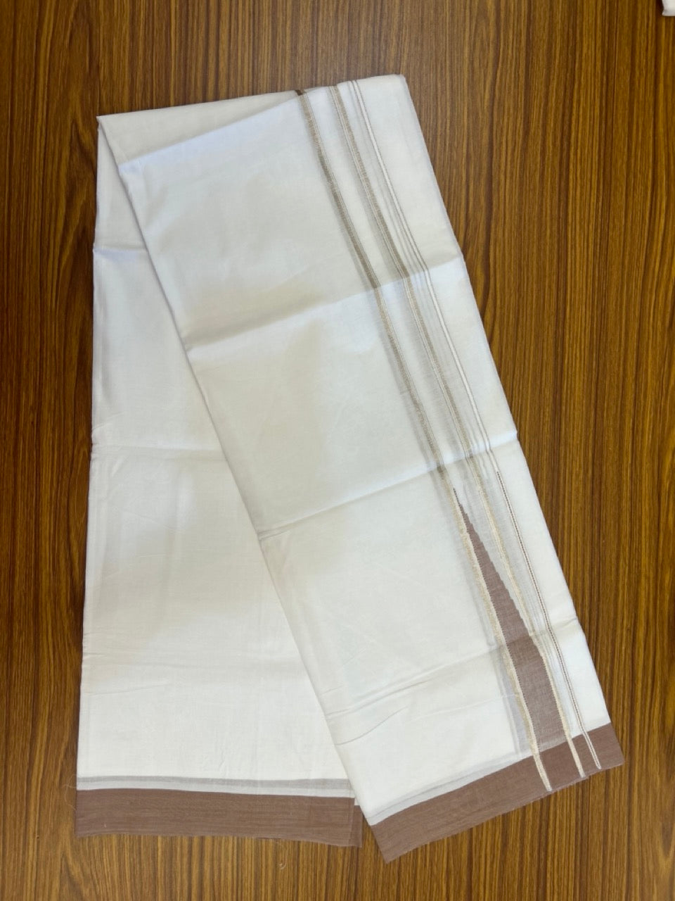 20% Discount! KaithariKada Balaramapuram 100% Cotton Double Pure white Mundu/Dhoti- 100x80 - 1.5 inch Silver & Mocca Brown Chutty kara - 3.90mtr ( 8 muzham) - 78 KK5279 CKS